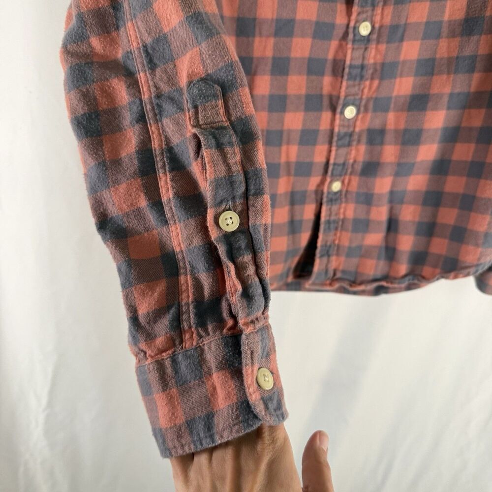 J Crew Flannel Slim Fit Button Down Shirt Men's Medium Orange Plaid Long Sleeve - Picture 7 of 10